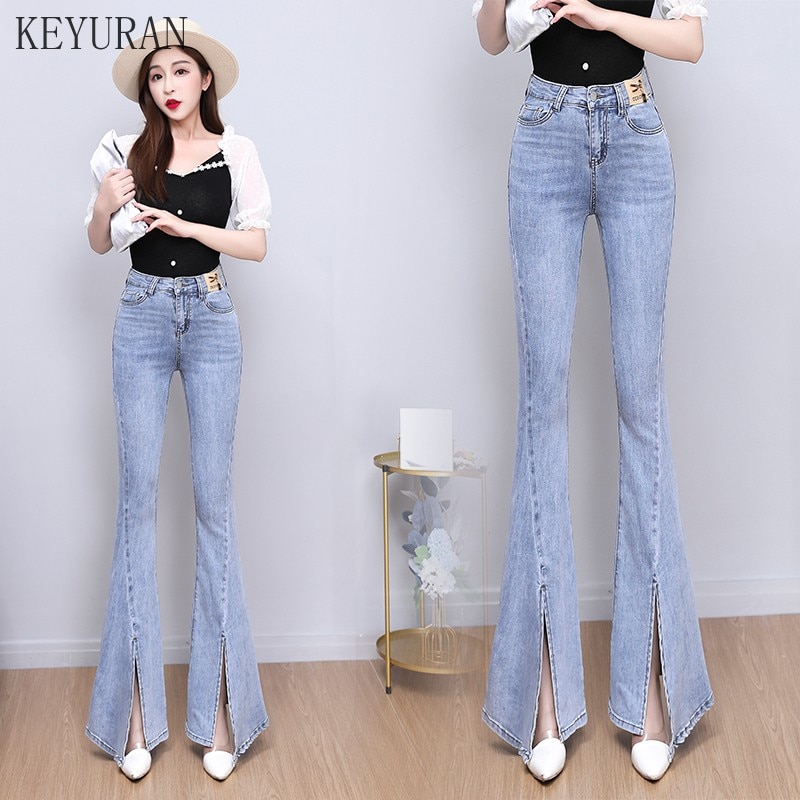  û  ÷  Ʈ ̵  ٸ 2021 Summer traf High Waisted Bell Bottom Jeans   Ƿ